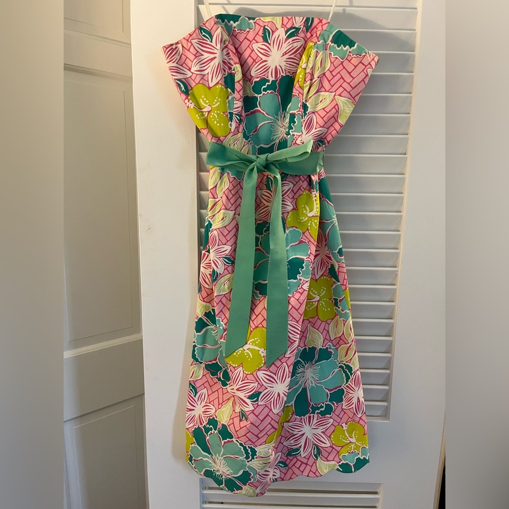 Lily Pulitzer Strapless Pink Green Blue dress, size 2